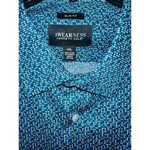 Awearness By Kenneth Cole geometric long sleeve button up blue white Slim Fit si